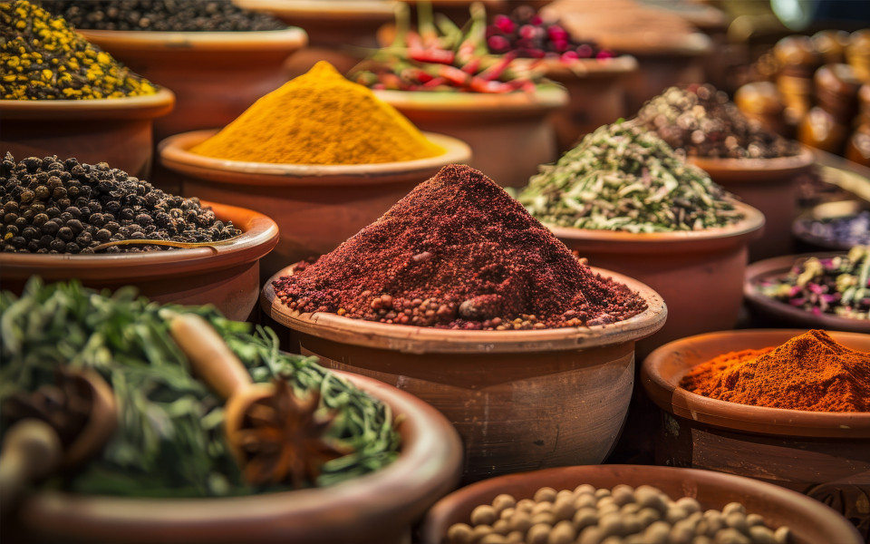 Verschiedene Gewürze auf einem Markt in Ras al Khaimah
